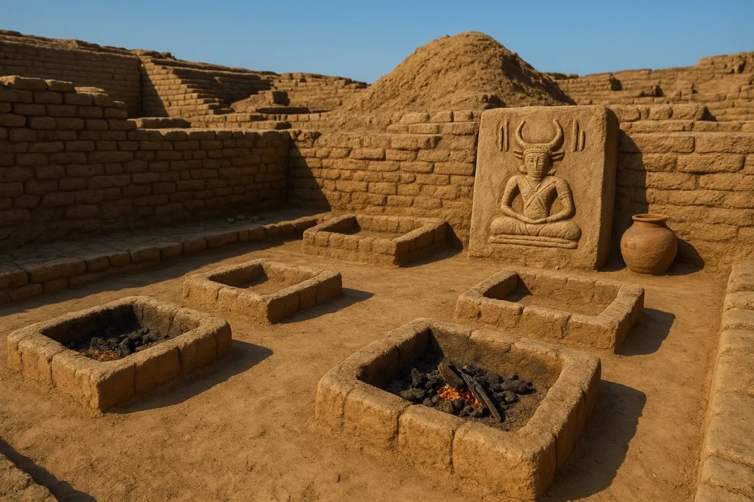Archaeologists and Sanskrit scholars collaborating over Indus-era inscriptions and ancient Indian material