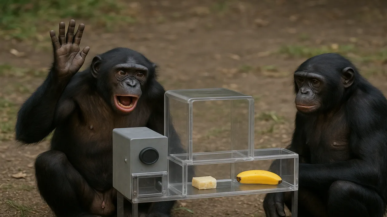 A bonobo, illustrating primate inequity aversion and responses to unfair trades