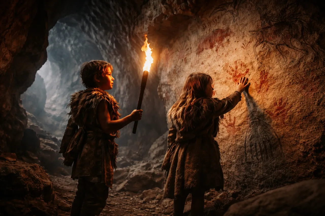Deep dark cave network in Palaeolithic Europe where early humans brought children, linked to ritual and social learning