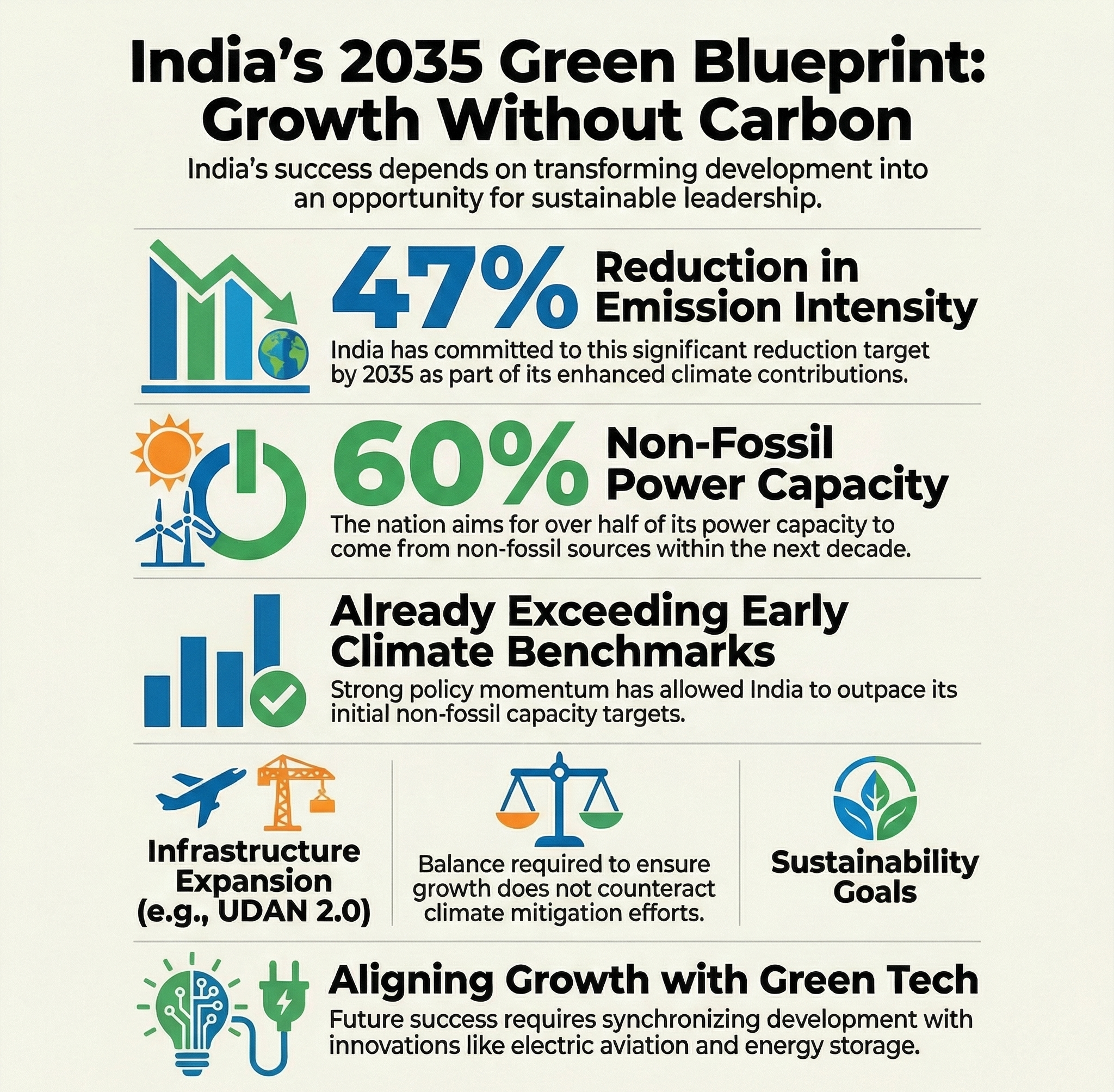 India targets 47% emission cut and 60% power capacity from non-fossils by 2035 India targets 47% emission cut and 60% power capacity from non-fossils by 2035