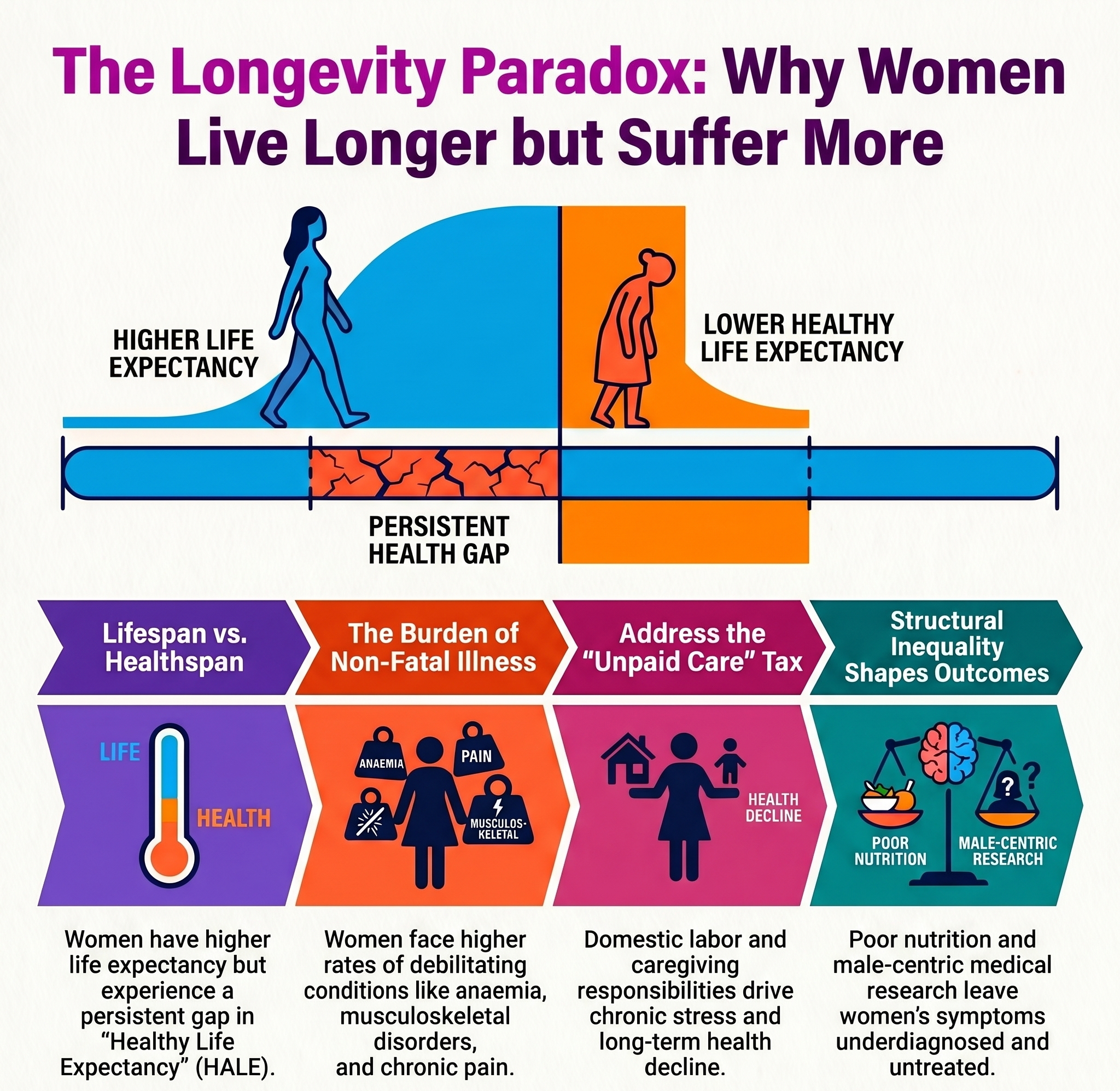 Women live longer but spend more of those years with illness Women live longer but spend more of those years with illness